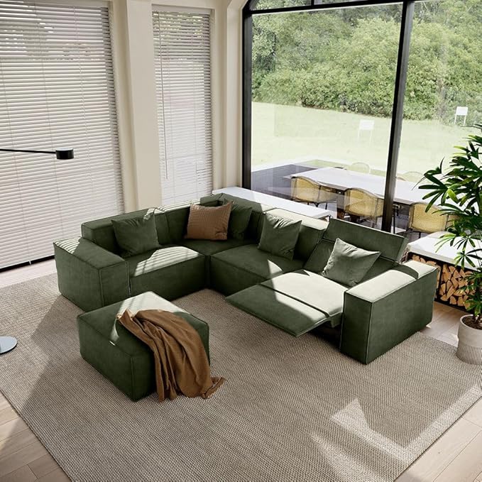 105" Power Sofa L-Shaped Couch,Modular Sectional Couches for Living Room,Modern Large Sofa with Recliners,Comfy Velvet Cloud Couch with Deep Seat with 1 Ottoman,Pet Friendly for Home Office(Green)