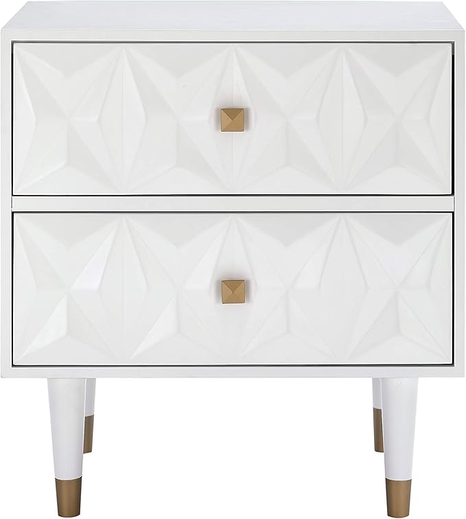 Linon Home Décor Sheerah Two Drawer Geo Texture White Nightstand, Gold