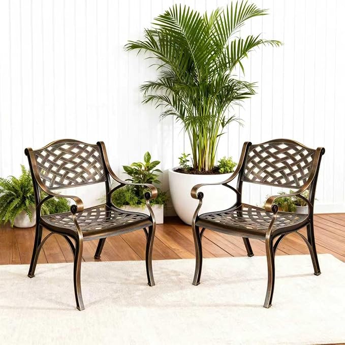 Cast Aluminum Patio Chairs of 2, Outdoor Dining Chairs Set, Aluminum Patio Chairs with Armrest for Garden, Backyard, Poolside, Balcony