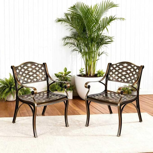 Cast Aluminum Patio Chairs of 2, Outdoor Dining Chairs Set, Aluminum Patio Chairs with Armrest for Garden, Backyard, Poolside, Balcony