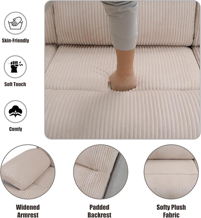 Power Recliner Sectional Sofa, Beige & Grey Plush Sofa, Sectional Couch with Storage Console, Reclining Living Room Sofa with USB/LED Lights