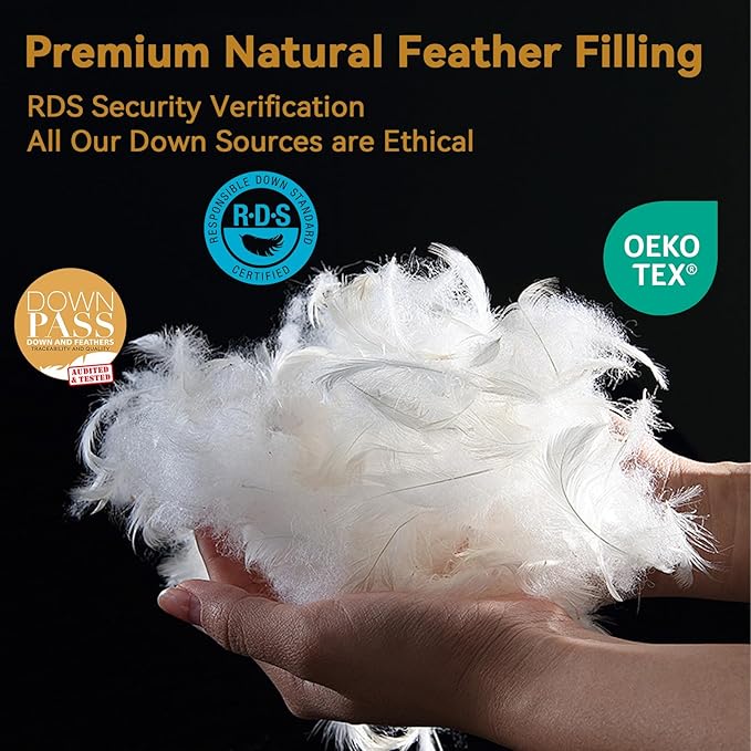L LOVSOUL Goose Feather Down Pillow Queen Size of 1,Ultra Soft 100% Organic Cotton Fabric, 700TC,800 Fill Power, Luxury Hotel Collection Bed Gusseted Pillows for Back, Stomach or Side Sleepers