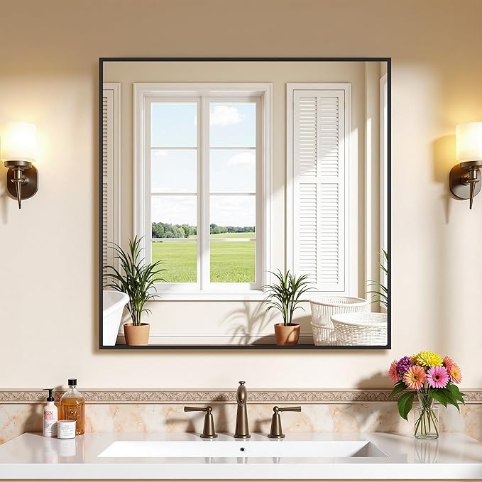 Bathroom Mirrors for Over Sink 30" x 30", Black Metal Frame Rectangle Wall Mirror, Modern Farmhouse Vanity Mirror(Horizontal/Vertical)