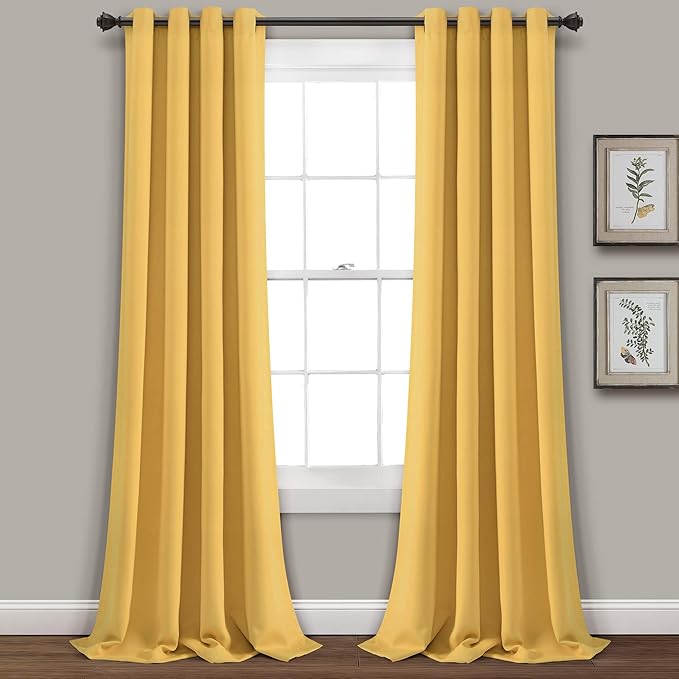 Lush Decor Insulated Grommet Blackout Window Curtain Panels, Pair, 52" W x 108" L, Yellow - Classic Modern Design - Chic Window Decor - Long Curtains For Living Room, Bedroom, Or Dining Room