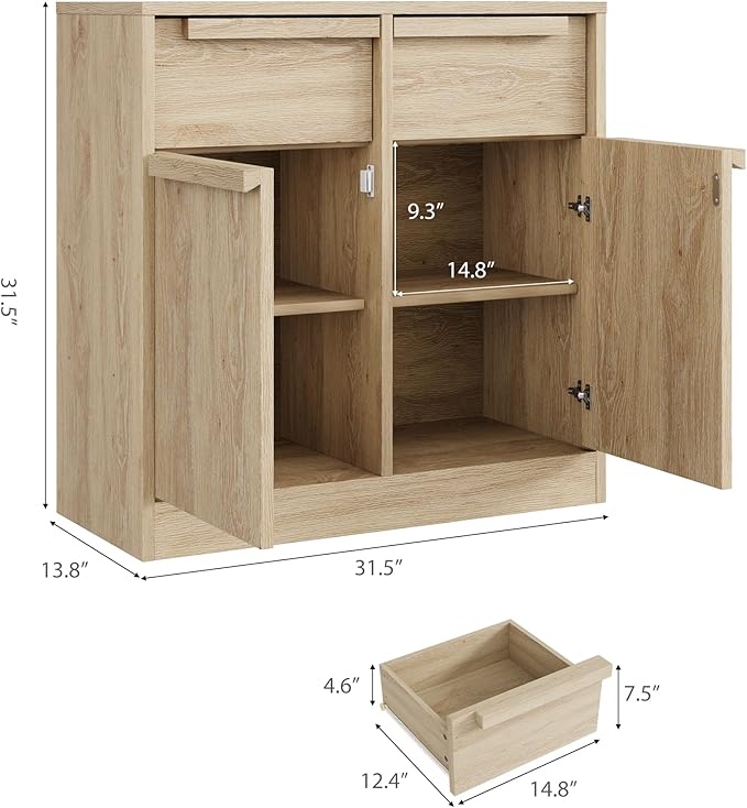 GarveeHome Sideboard Buffet Cabinet with 2 Drawers, 31.5 in Large Coffee Cabinet with Storage, Modern Storage Buffet Table for Kitchen Dining Room, Living Room (Pear Wood, 2 Doors & 2 Drawers)