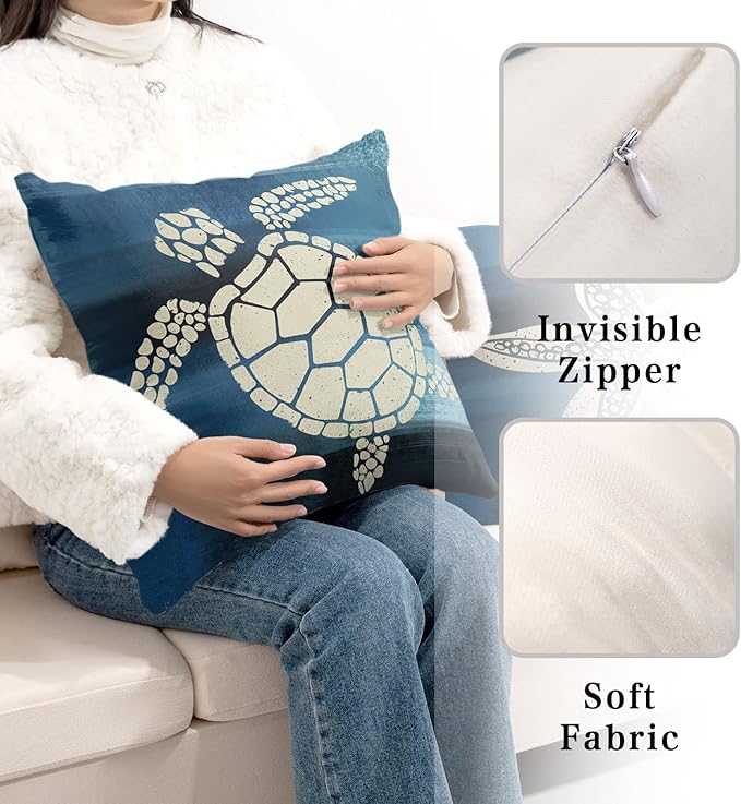 Coastal Starfish Throw Pillow Cover 24x24 in 2 Pcs Modern Farmhouse Pillow Covers Ocean World Sea Turtle Cushion Cover Cotton Blend Home Decor for Room Sofa Bed Outdoors