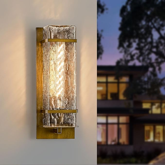 Outdoor Wall Light, Vintage Gold Exterior Waterproof Lanterns,H13.4in Porch Sconces Wall Mounted Lighting with E26 Sockets, for Garage,Doorway,Patio,Front Door
