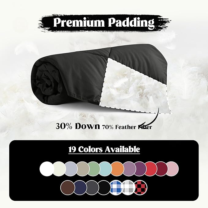 puredown® Soft Feather Down Throw Blanket Lightweight Packable Couch Throw for Indoor and Outdoor Use, Throw 50"X70", Black