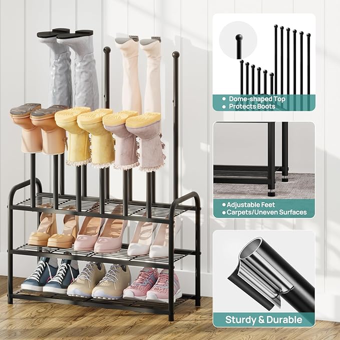 Tall Boot Rack, Boot Rack Organizer, Tall Boots with Shoe Rack for Closet, Shoe Shelf Storage Organizer for Entryway Space