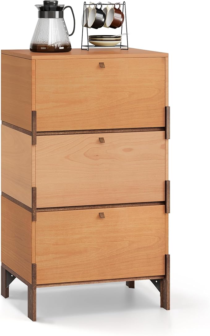 Sebastack Sideboard, Buffet Cabinet with 3 Storage Drawers, Easy Assembly Coffee Bar Cabinet, Wood Buffet Table for Kitchen, Dining Room, Bathroom, Beech and Basswood Color Combo (1 pcs)