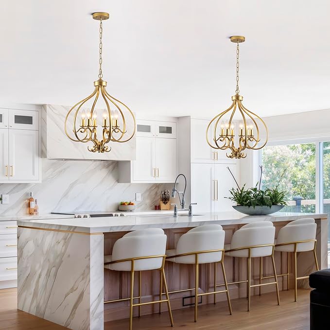 6 Lights Gold Farmhouse Chandelier for Dining Room,19.68" Large Modern Vintage Rustic Adjustable Gold Chandelier Pendant Light Fixtures for Kitchen Island Living Room Entryway Hallway Foyer Bedroom