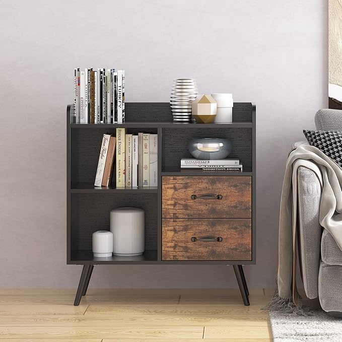 SogesHome Storage Cabinet, Cupboard, Retro Cabinet Display Shelf, 31.5 Inch Entryway Table with Open Shelf and 2 Flip-Cover Door for Living Room, Bedroom, Entryway, Hallway, Style One