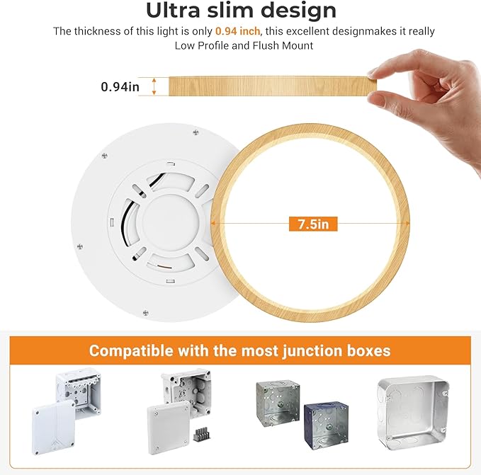 3 Pack Flush Mount Ceiling Light Fixtures - 3000K-4000K-6500K & 100W Equivalent Flat Led Lights for Room Ceiling,7.5Inch Ultra Thin Round White Ceiling Lights for Living Room,Bedroom,Kitchen,Bathroom