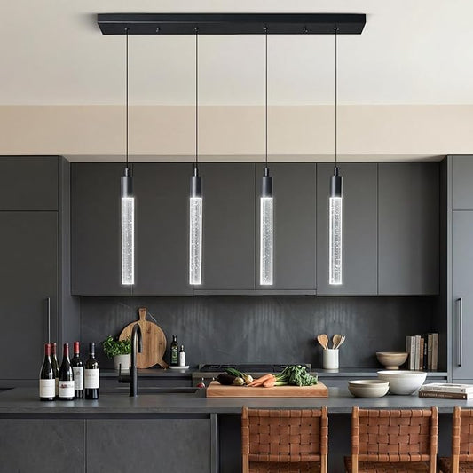 Kitchen Island Lighting Modern Light Fixture Black Pendant Light Dimmable LED Black Finish Mini Crystal Pendant Lights for Dining Room Living Room（4-Light ）