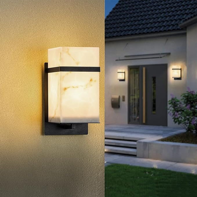 Outdoor Wall Light E26 Base Black Metal - Exterior Waterproof Lanterns with Resin Shade, Porch Sconces Wall Mount Lighting Brightens to Garage,Patio,Front Door (Bulb not Included)
