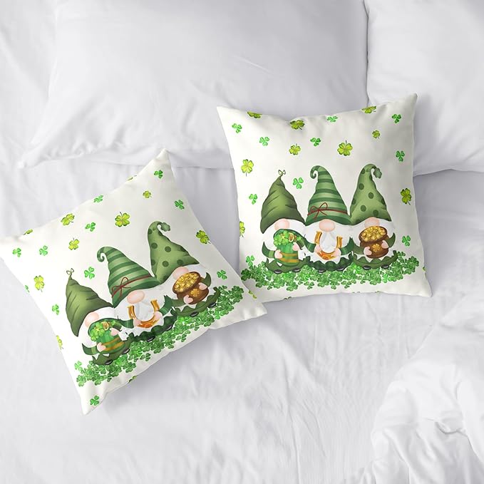Set of 2 St.Patrick's Day Decorative Throw Pillow Covers 24x24 Lucky Clover Shamrocks Pillow Cases Square March Holiday Cotton Blend Pillowcase for Home Sofa Couch Decor