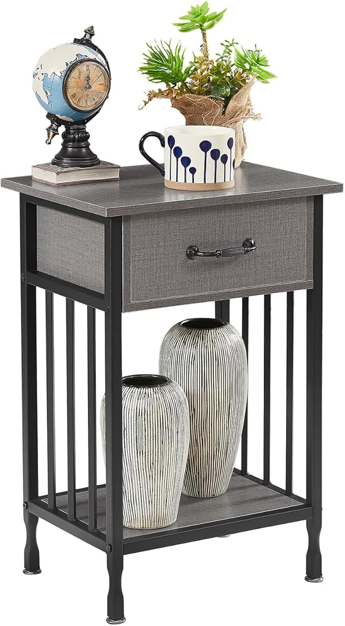 VECELO Night Stand Set 2 with Drawer and Storage Shelf,15.7x11.8x23.6 inches Bedside Table End Table,Wood Nightstands for Bedroom, Living Room,Sofa,Hemp Gray,2 Sets