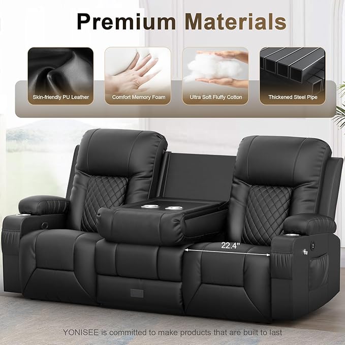YONISEE 3 Seat Recliner Sofa with Flip Backrest Design, Loveseat Reclining Sofa with Storage Drawer, USB Ports, 2 Cell Phone Holder, Loveseat Recliner Couch for Living Room