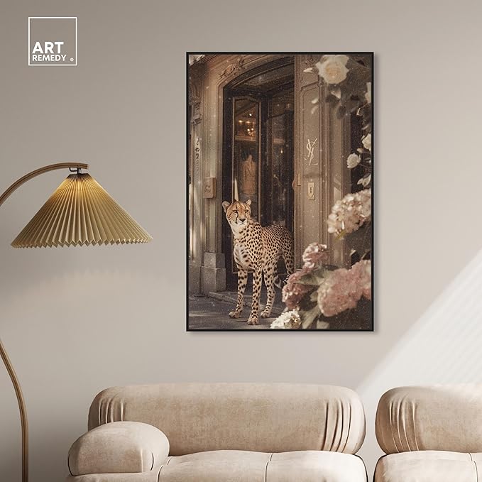 Art Remedy Cheetah at the Store Canvas Fashion Designer Wall Art, Black Frame, 30" x 45"