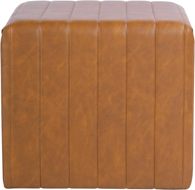 Spatial Order Modern Channel Tufted Faux Leather Ottoman | Spatial Order Home Décor | Ottoman for Living Room & Bedroom - Carmel Brown