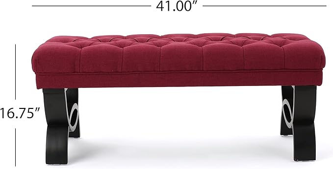 Christopher Knight Home Scarlett Tufted Fabric Ottoman Bench, Deep Red