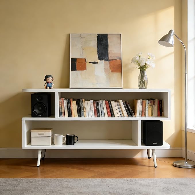 Lightdot TV Stand for TVs up to 45'', Modern Entertainment Center with 3 Storage Open Large Capacity for Collection, Media Console Table for Living Room/Entrance/Sofa Cabinet,Easy Assembly-White