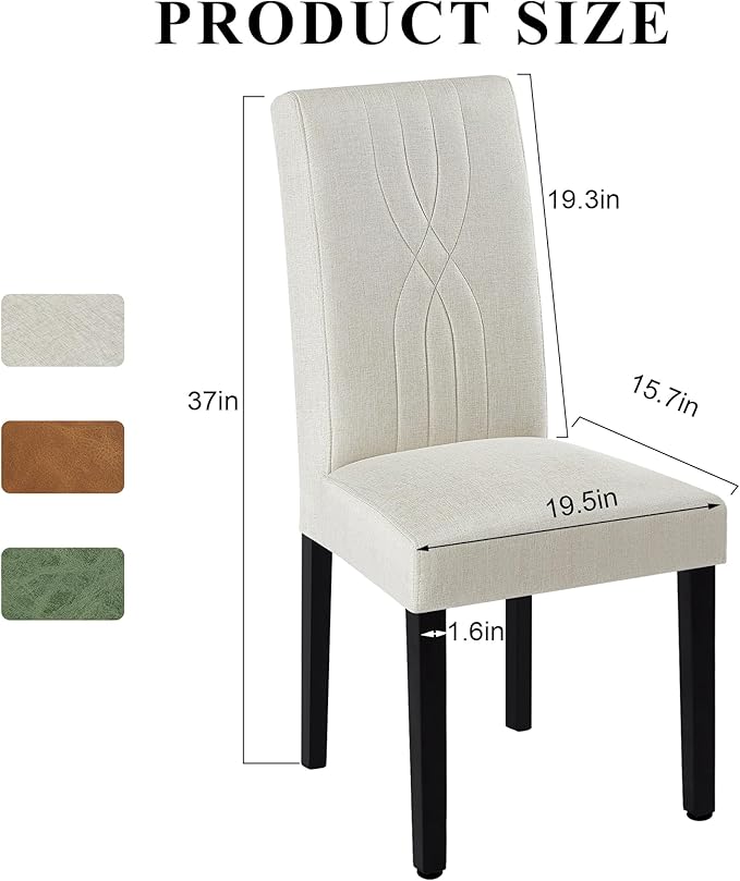VECELO Upholstered Dining Chairs Set of 2, Modern Fabric and Solid Wood Legs & High Back for Kitchen/Living Room- Beige