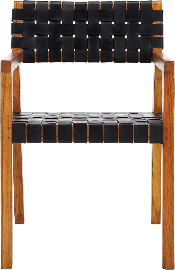 SAFAVIEH Home Collection Cire Black Faux Leather/Natural Solid Wood Dining Chair