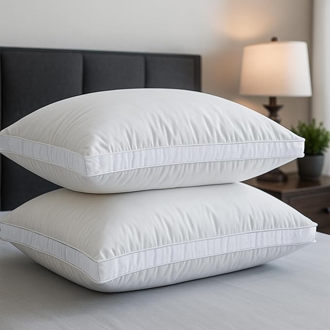 LUX Décor Gusseted Style Soft Hotel Pillows Set of 2 – for Side, Stomach & Back Sleepers - Down Alternative Hotel Bed Pillows – 100% Microfiber Cover, Virgin PSF Fill – White, Queen 26x18