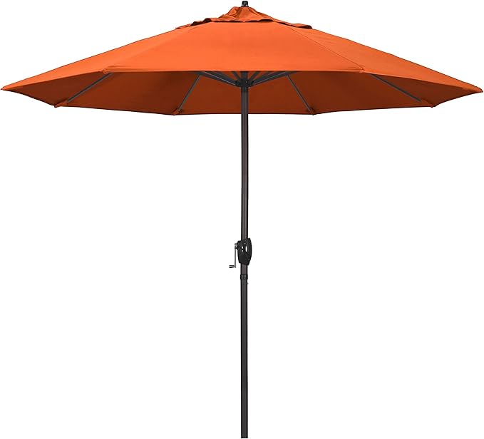 California Umbrella 9' Rd Sunbrella Aluminum Patio Umbrella, Crank Lift, Auto Tilt, Bronze Pole, Melon Fabric
