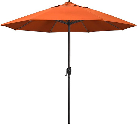California Umbrella 9' Rd Sunbrella Aluminum Patio Umbrella, Crank Lift, Auto Tilt, Bronze Pole, Melon Fabric