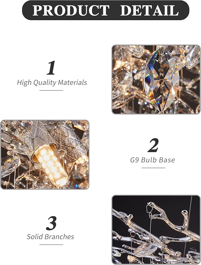 Modern Tree Branch Crystal Chandelier Luxury Silver Crystal Pendant Lighting 30" Contemporary 10-Light Chandeliers for Dining Room Kitchen Bedroom Living Room