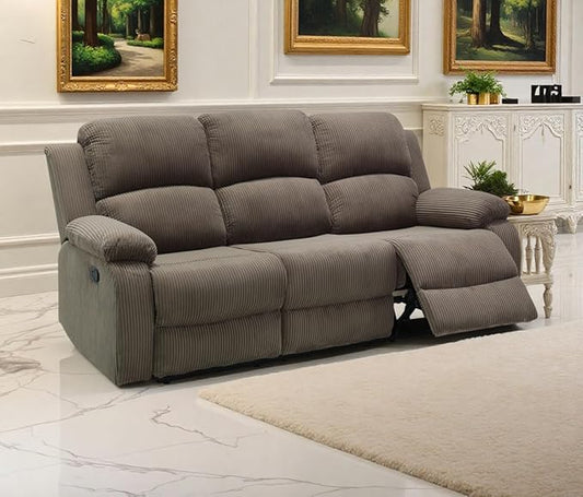 Living Room Furniture Sets, Manual Recliner Sofa with Cup Holders, Peanut Brown Corduroy Fabric Reclining Sectional Sofa with 2 Recliner Seats, Drop-down Table, Storage Console for Living Room