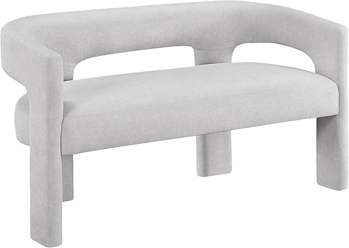 Lexicon 54.5 Inch Modern Curved Boucle Upholstered Dining Bench, Open Back Design, Soft Contemporary Accent Bench for Dining Room/Entryway, No Assembly Required, Light Grey