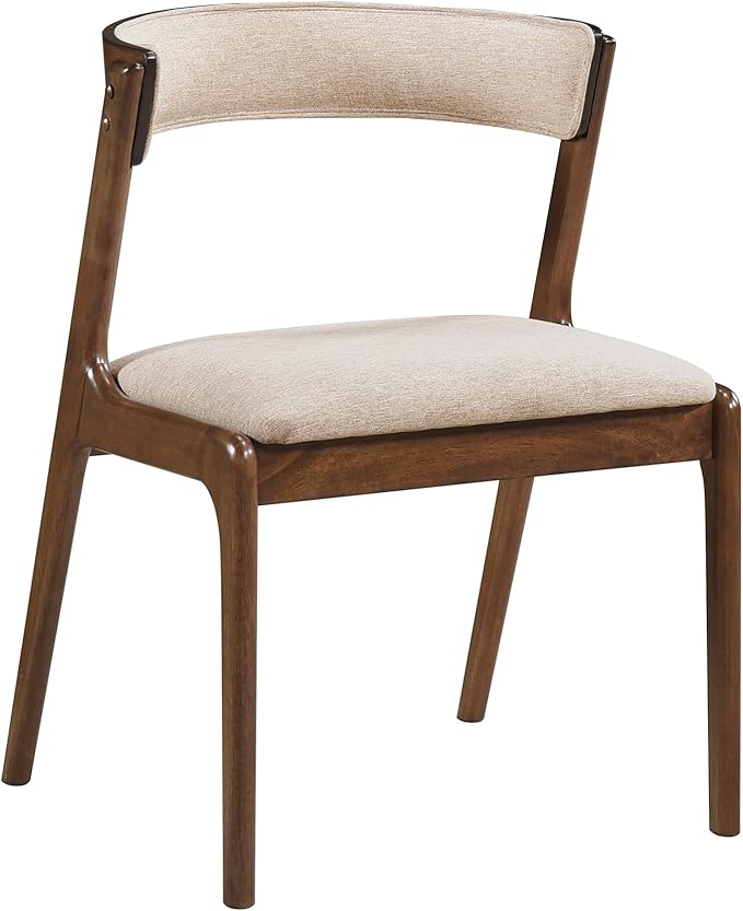 Lexicon Kitchen & Dining Room Chairs, Dining Chairs Set of 2, Fabric Upholstered Dining Chairs, Rubberwood Armless Dining Chairs with Curved Back, Modern Dining Chair, Easy Assembly, Walnut