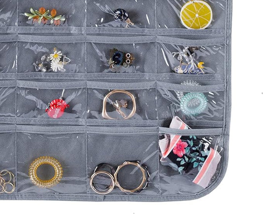 Bloss Hanging Jewelry Organizer With 80 Pockets Jewel Hanger For Jewelry Earring Storage Hanging Pocket Organizers Earring Holder Organizer for Mothers Day Gifts-Gray