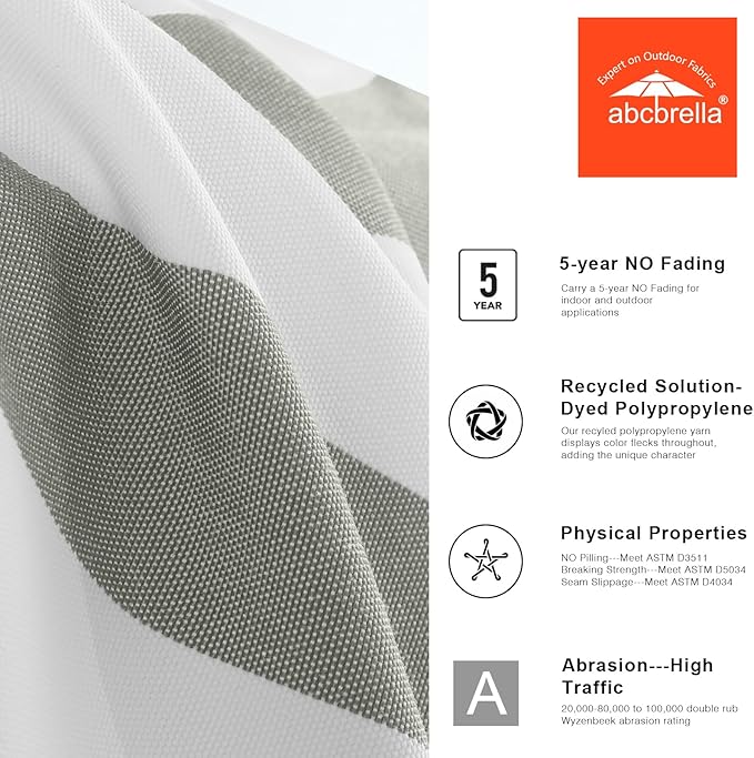 ABCCANOPY OLEFIN® 5-Year No Fading Patio Umbrella with Solar Lights (Gray Stripe)