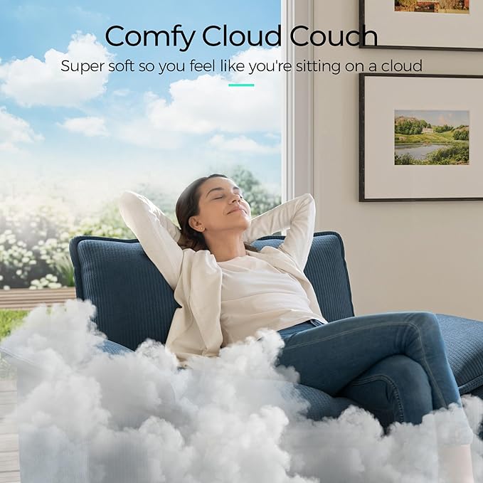LINSY HOME Modular Sectional Sofa Couch Corduroy Cloud Couches for Living Room, U-Shaped Cloud Couch Sectional Sofas for Bedroom and Apartment, Blue