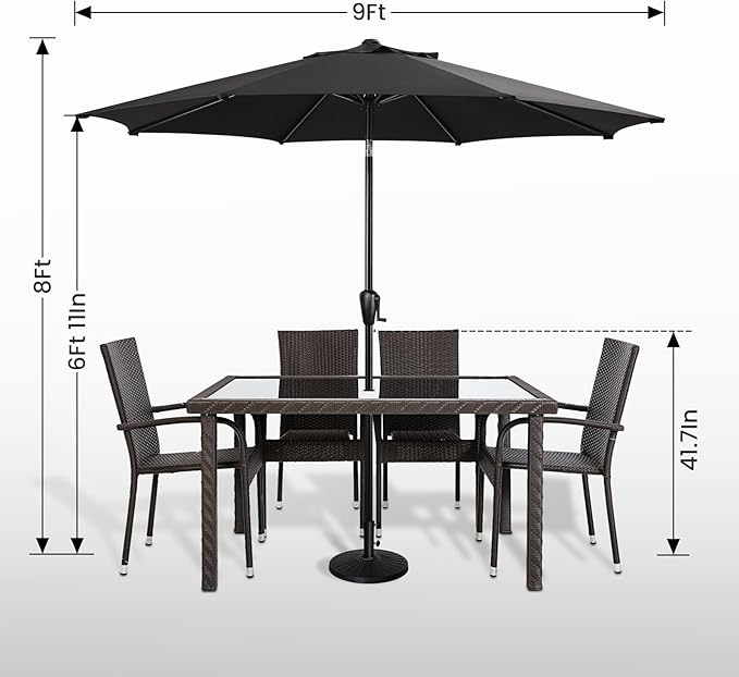 Sun-Ray 9' Round Patio Umbrella with Push-Button Tilt and Hand Crank Lift System, Market Umbrella for Porch, Deck, and Patio