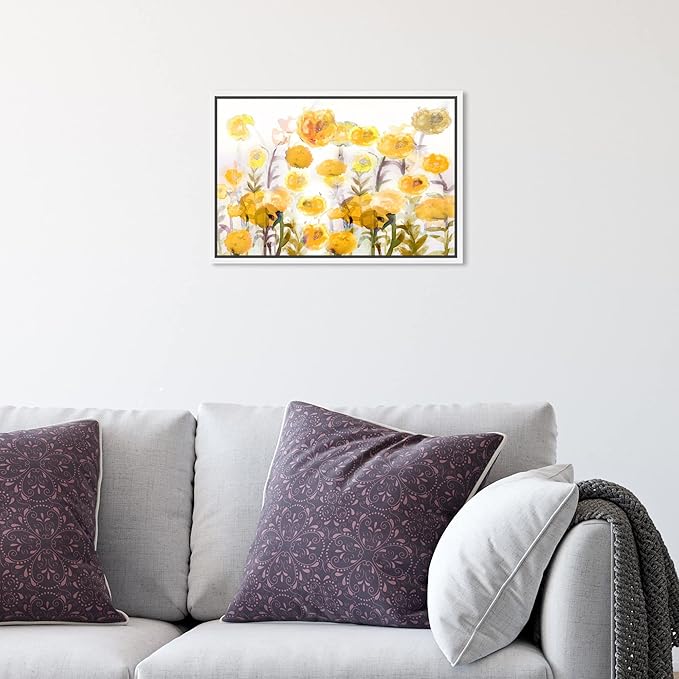 The Oliver Gal Artist Co. Floral and Botanical Wall Art Framed Canvas Prints 'Bella Garden Poppy Yellow' Gardens