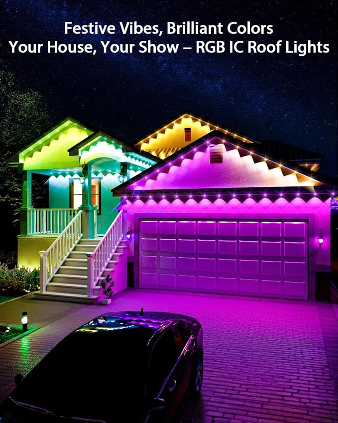 Permanent Outdoor Lights Pro,100ft RGB+IC Smart Outdoor Decor,App/Remote,Christmas,Halloween,Multi Scene Modes,IP67 Waterproof,Eaves Light with Daily & Holiday Party Decor,House Roof Lighting