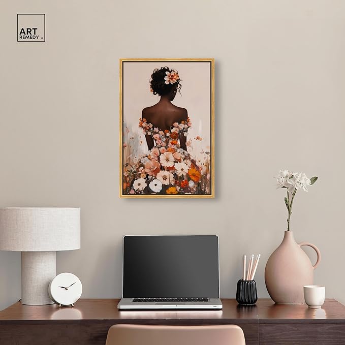 Autumn Bloom Dress Canvas Print Fashion Wall Decor by Art Remedy, Gold Frame, 16 x 24