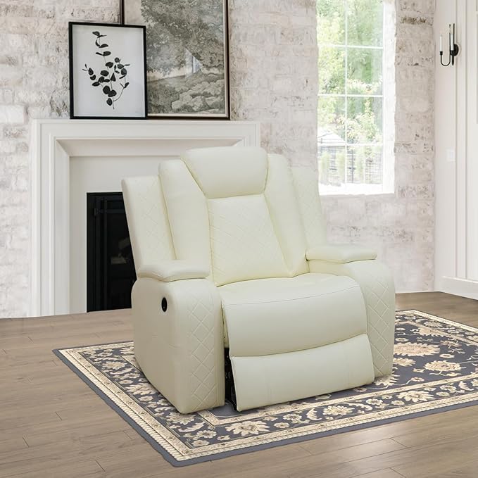 Power Recliner Sofa Set for Living Room, Breathing Leather Reclining Sofa Set with LED/USB Port/Cup Holders/Storage, 3 Piece Living Room Furniture Home Theater Seating Couches (Cream White)