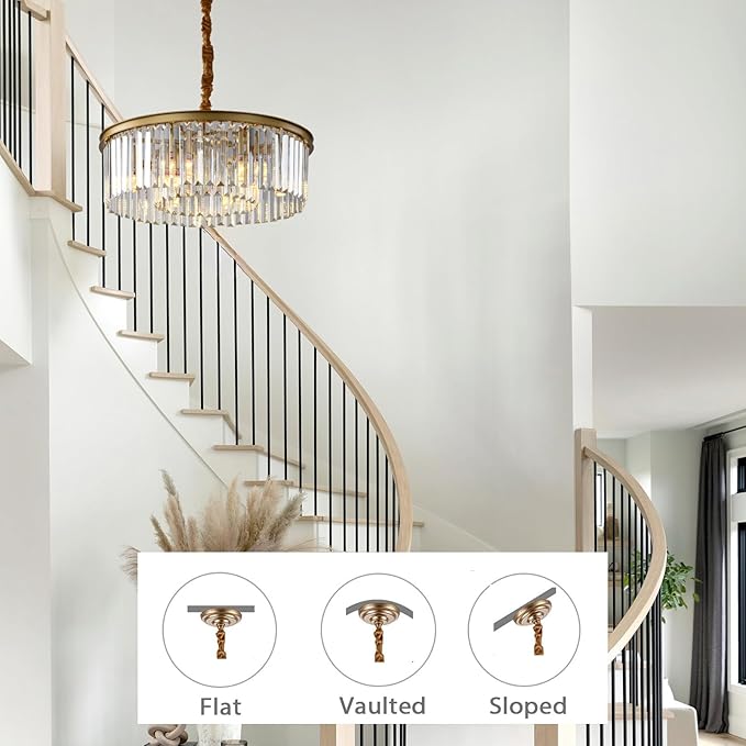 Gold Modern Crystal Chandelier Lighting Semi Flush Mount Ceiling Light Fixture 2-Tier K9 Crystal Hanging Pendant Light for Dining Room Kitchen Island Living Room Bedroom Hallway 21.6inch