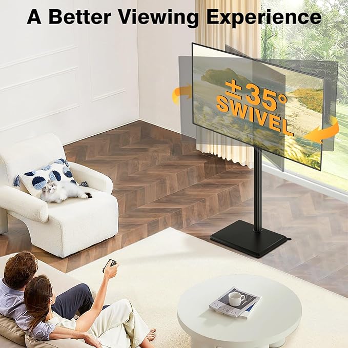 TVON Universal Floor TV Stand with Mount for Most 32-60 Inch TVs up to 88lbs, Height Adjustable TV Floor Stand with Wood Base for Space Saving, Tall Floor TV Stand for Bedroom, Corner & Living Room