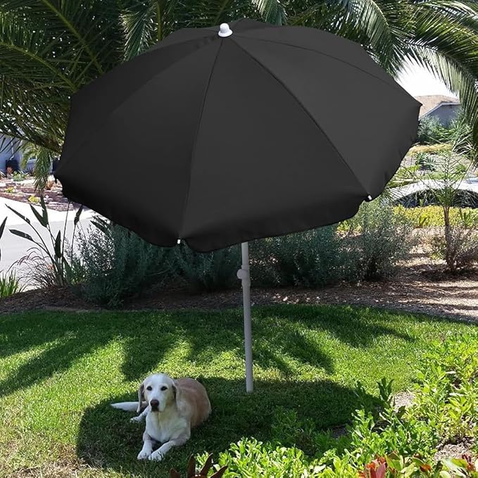 AMMSUN 6FT Portable Outdoor Picnic Beach Umbrella with Tilt Function, Black
