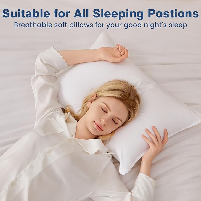 Goose Down Pillows Queen Size Set of 4, Hotel Quality Bed Pillow for Sleeping 4 Pack, 900 Fill Power Natural White Goose Feather Pillows with 700 TC 100% Organic Cotton Shell, 18"x30" White