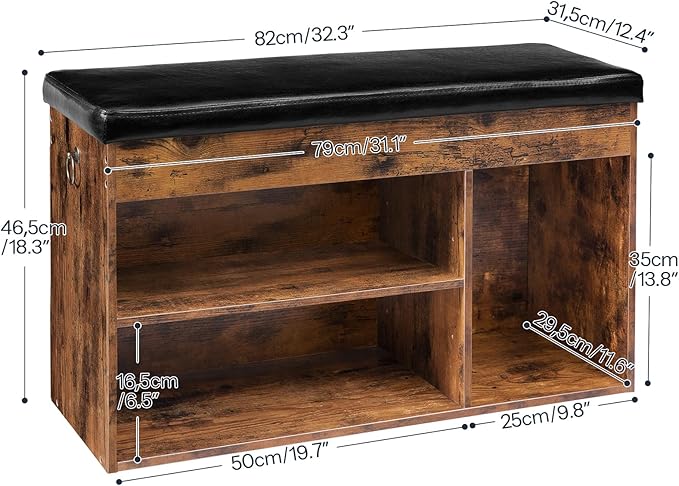 HOOBRO Storage Bench with Cushion, Shoe Bench with Lift Top Storage, Wooden Shoe Cabinet Bench with Hidden Storage, 12.4 x 32.3 x 18.3 Inches, for Entryway, Bedroom, Rustic Brown and Black BF40HX01