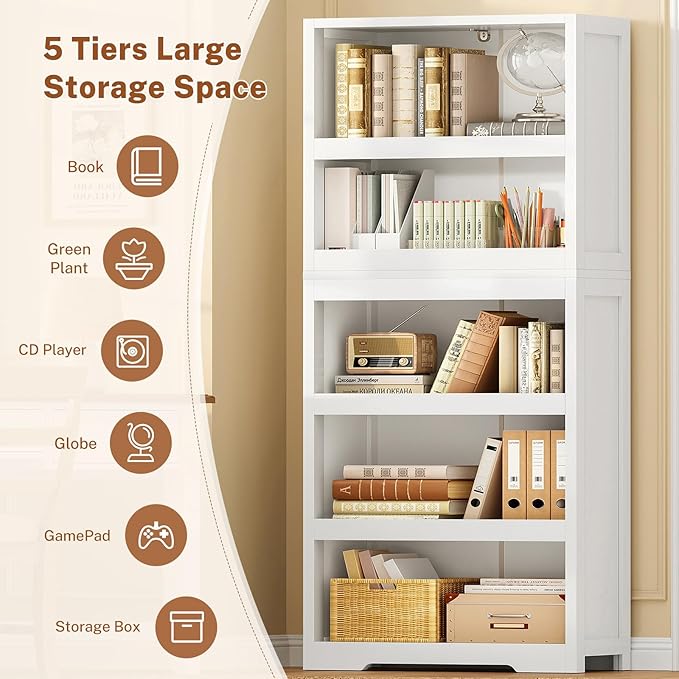 TEENFON 64.2" Tall Storage Cabinet, 5-Tier Open Storage Shelves, Split Free Standing Bookcase and Bookshelves, Modern Display Bookshelf for Office, Living Room, Bedroom
