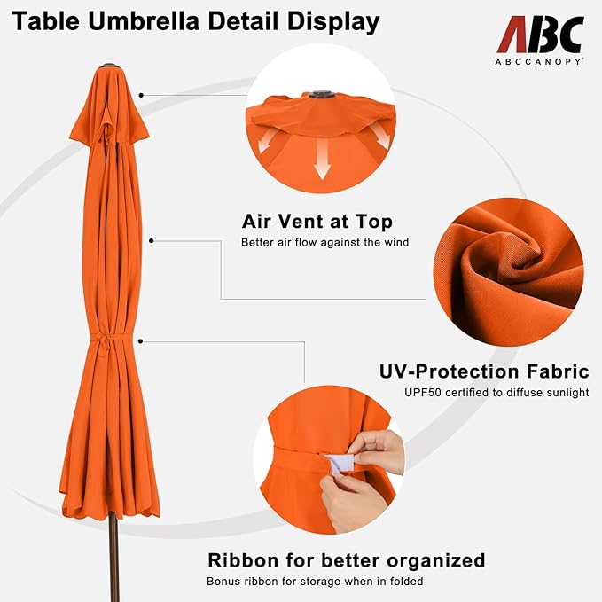 ABCCANOPY 9ft Scalloped Patio Umbrella, Outdoor Table Umbrella with Tilt and Crank, Fiberglass Ribs Deck Umbrella for Patio, Pool, Garden, Picnic (Tuscan)